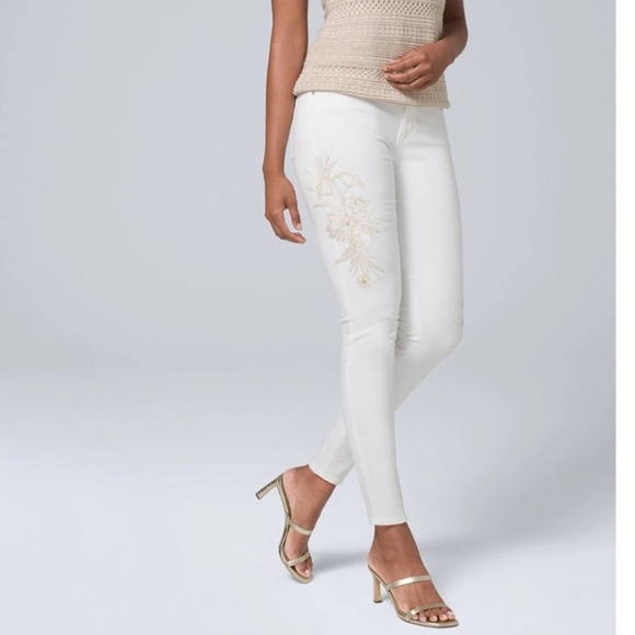 WHBM Curvy Fit High Rise Embellished Skinny Jeans in White sz 10 EUC - Picture 3 of 5